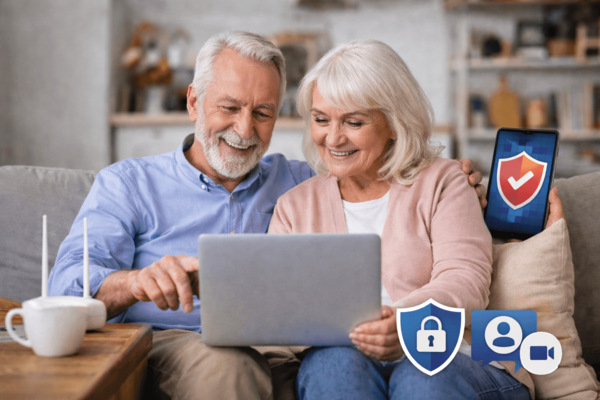 para seniorów przy lptopie wyszukują wiadomości w internecie