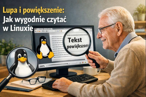 Senior czytający ekran laptopa przy pomocy lupy