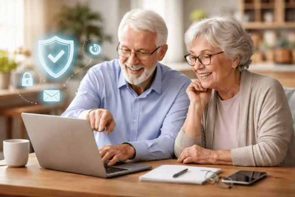 Para seniorów przegląda bezpieczny internet.